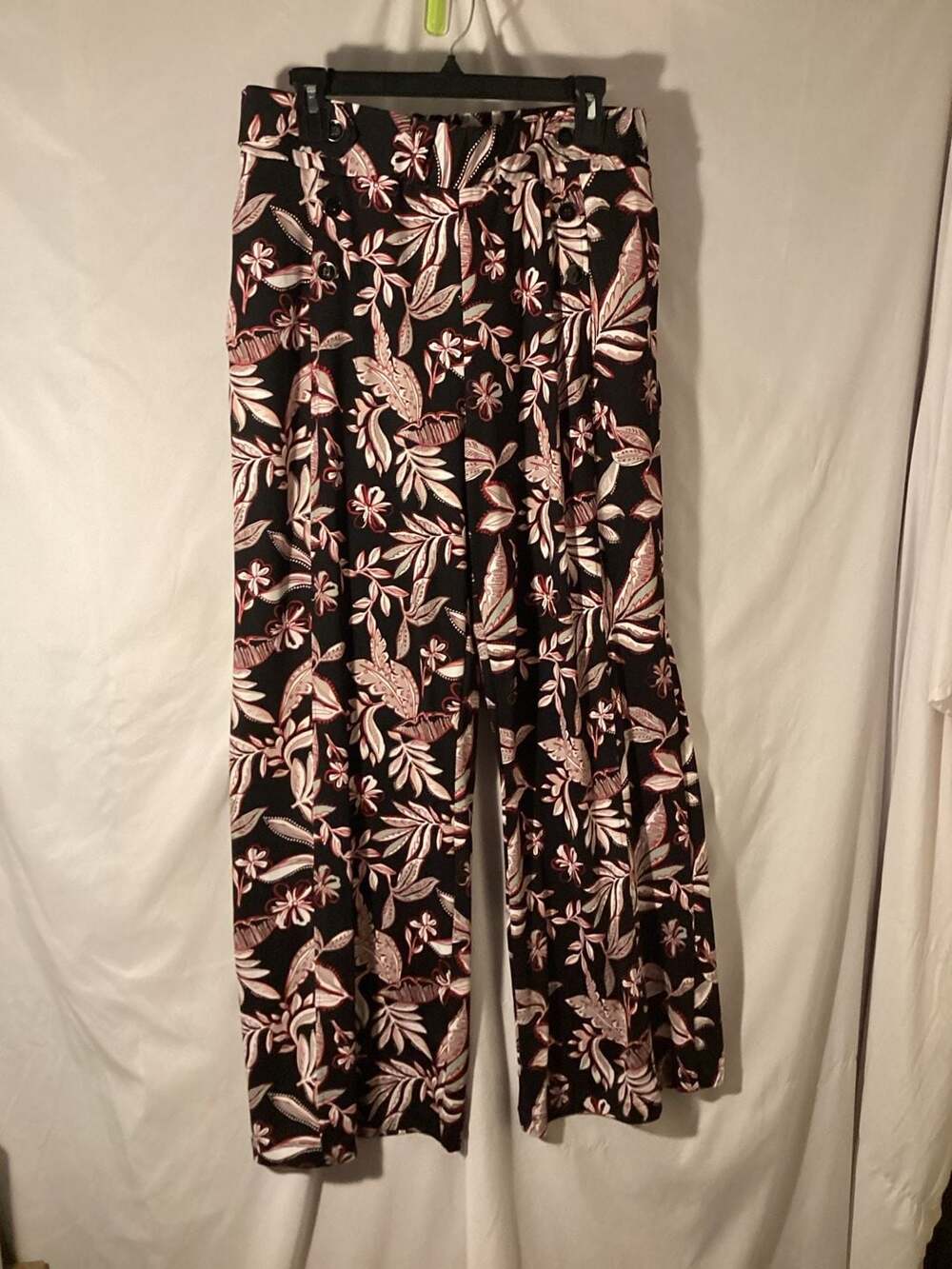 Women's Floral Leaf Print Wide Leg Palazzo Pants with Button Detail